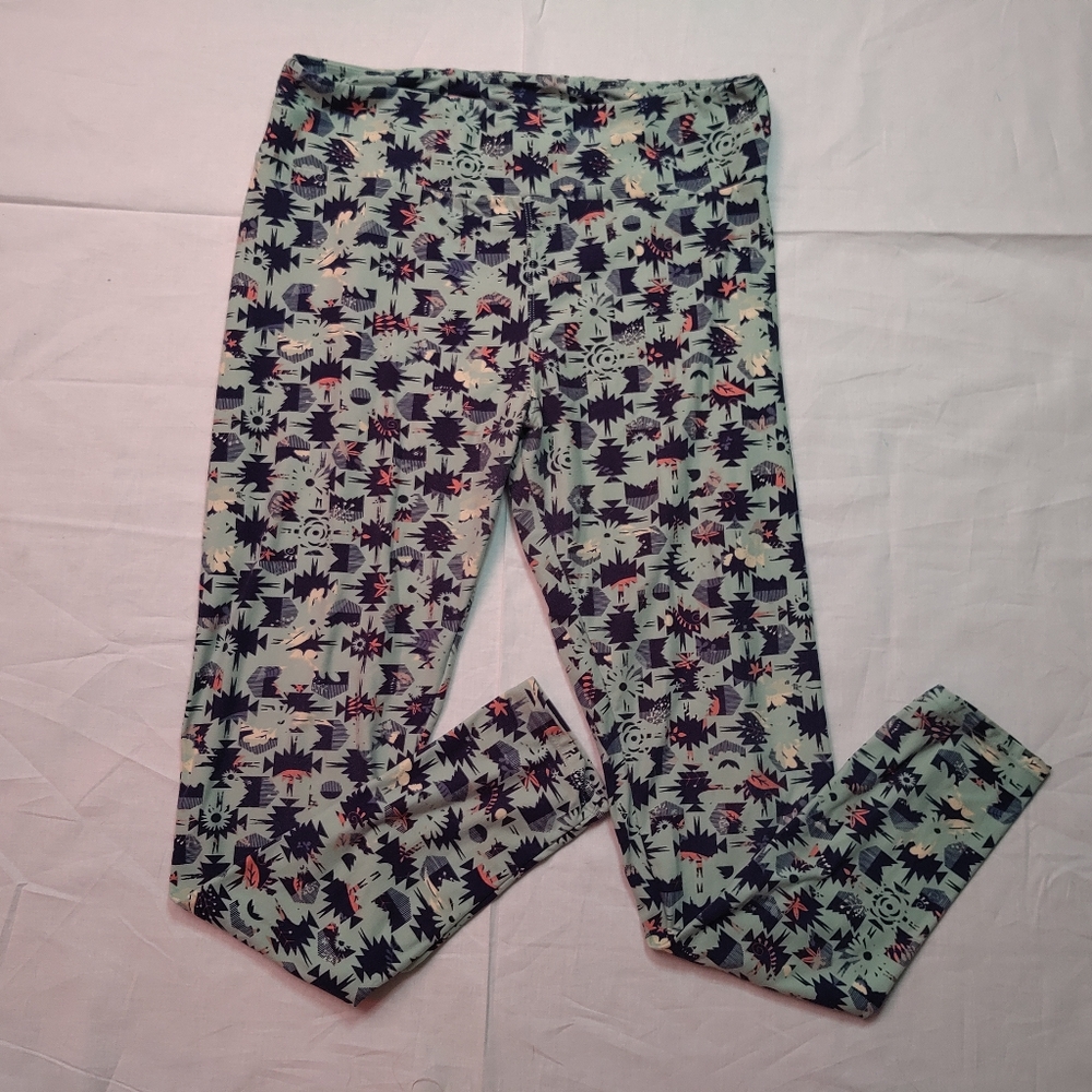 LuLaRoe Leggings Women's Tall & Curvy Blue Aztec Geometric Print Tapered Pants